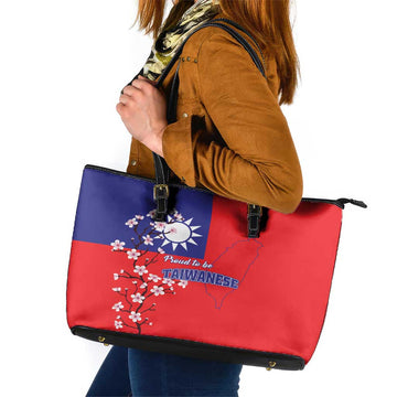 Personalized Proud To Be Taiwanese Leather Tote Bag Flag Map Plum Blossom LT01