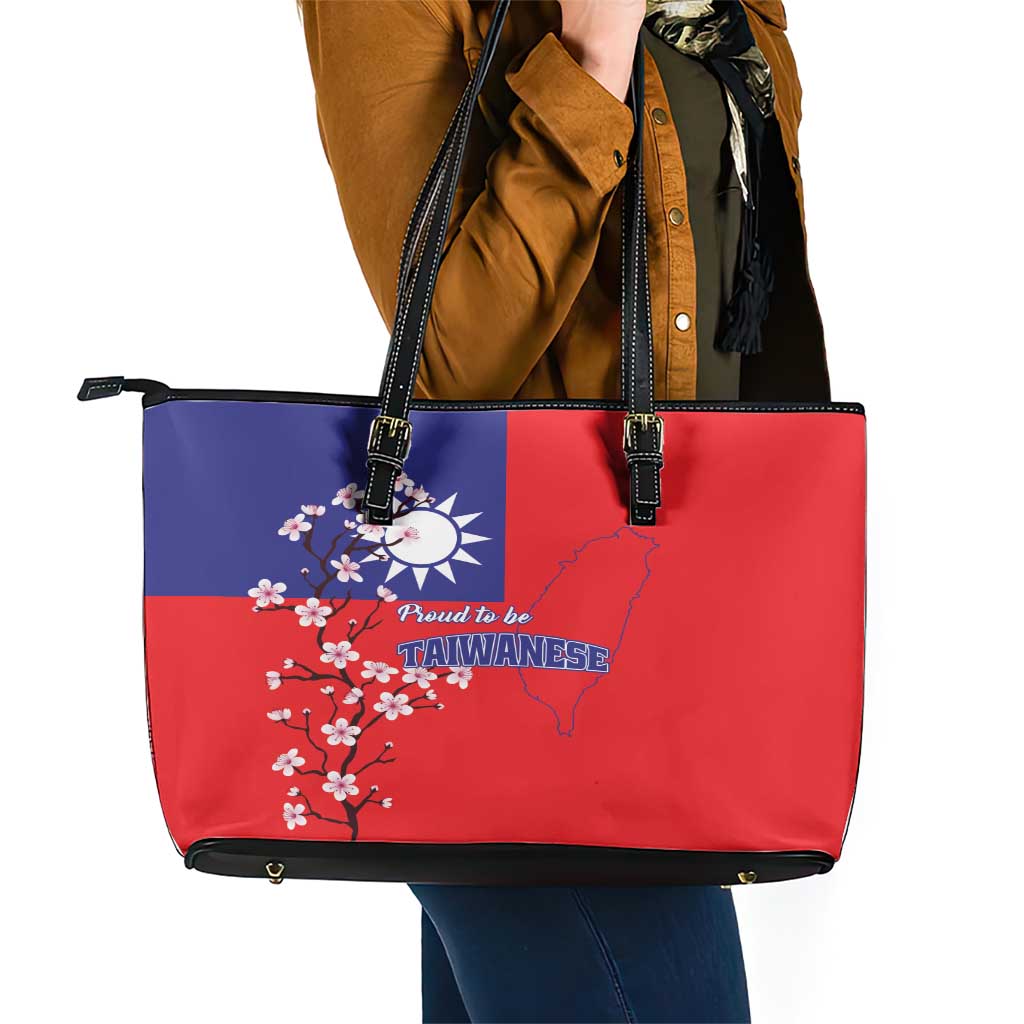 Personalized Proud To Be Taiwanese Leather Tote Bag Flag Map Plum Blossom LT01