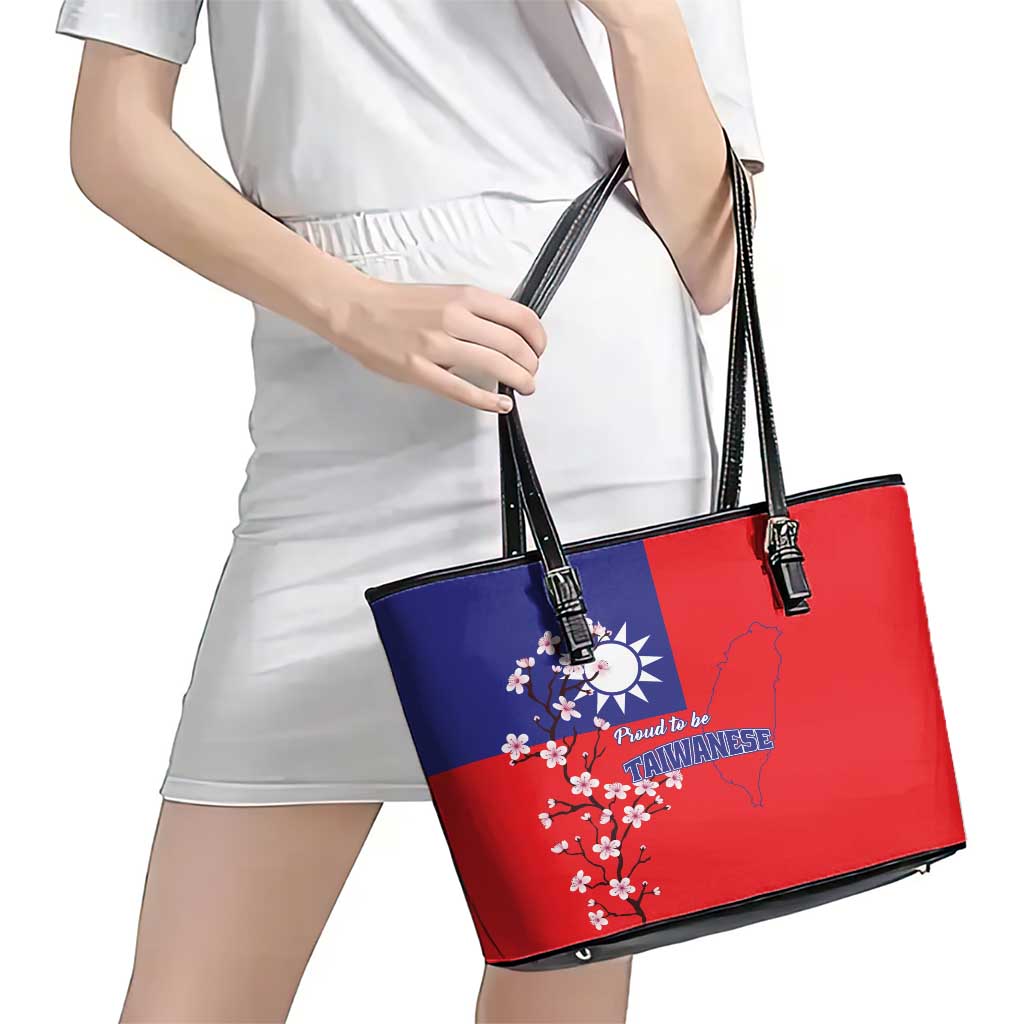 Personalized Proud To Be Taiwanese Leather Tote Bag Flag Map Plum Blossom LT01