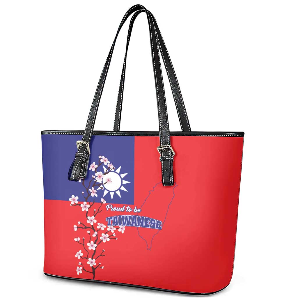 Personalized Proud To Be Taiwanese Leather Tote Bag Flag Map Plum Blossom LT01