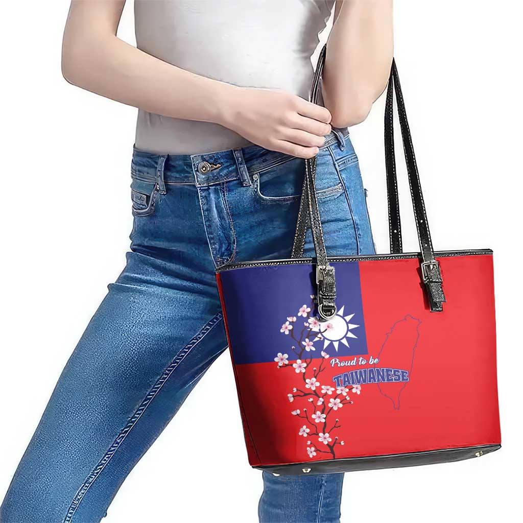 Personalized Proud To Be Taiwanese Leather Tote Bag Flag Map Plum Blossom LT01