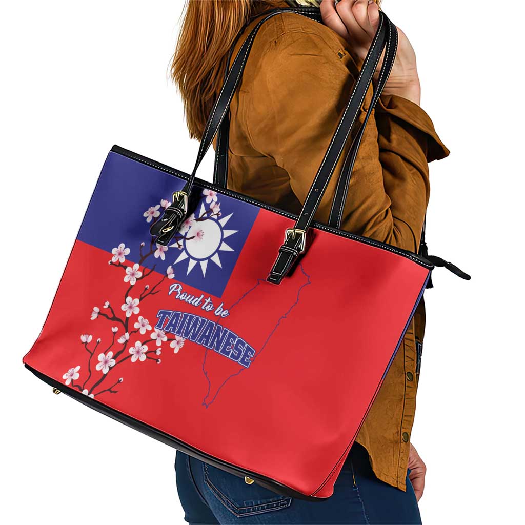 Personalized Proud To Be Taiwanese Leather Tote Bag Flag Map Plum Blossom LT01