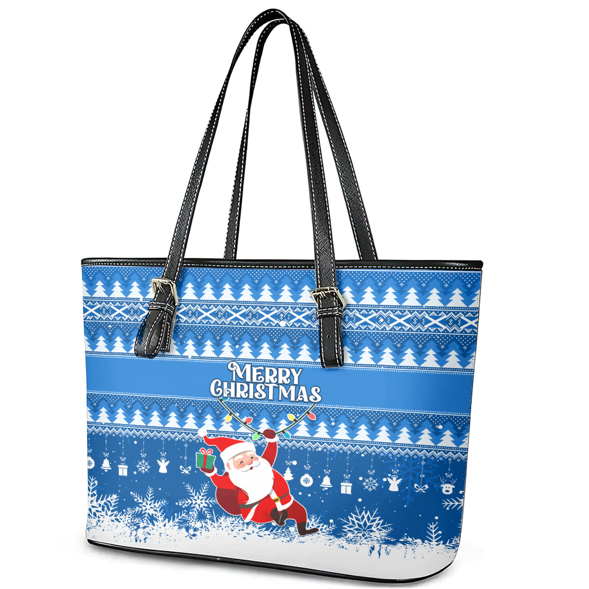 Custom Scotland Christmas Leather Tote Bag Merry Christmas Santa Claus Gift LT01