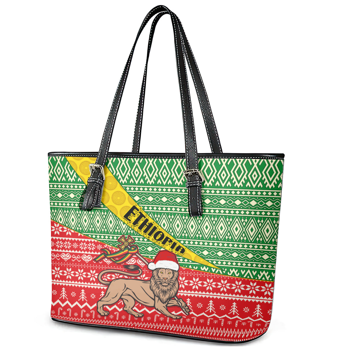 Ethiopia Christmas Leather Tote Bag Melkam Gena African Pattern LT01