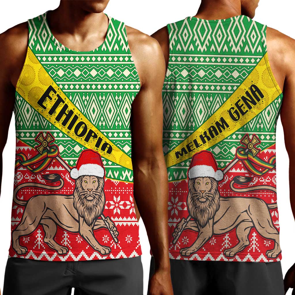 Ethiopia Christmas Men Tank Top - Melkam Gena with African Pattern LT01