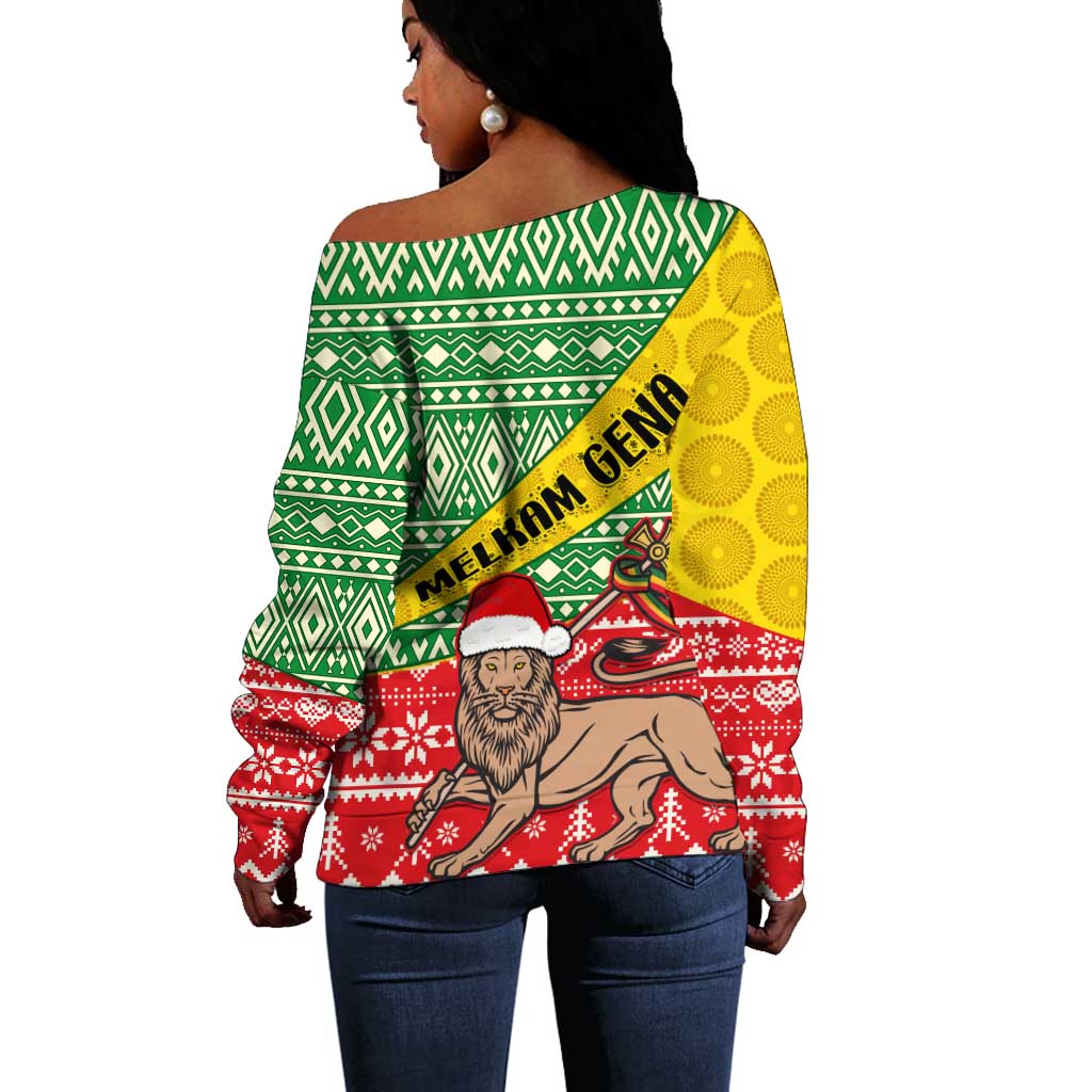 Ethiopia Christmas Off Shoulder Sweater - Melkam Gena with African Pattern LT01