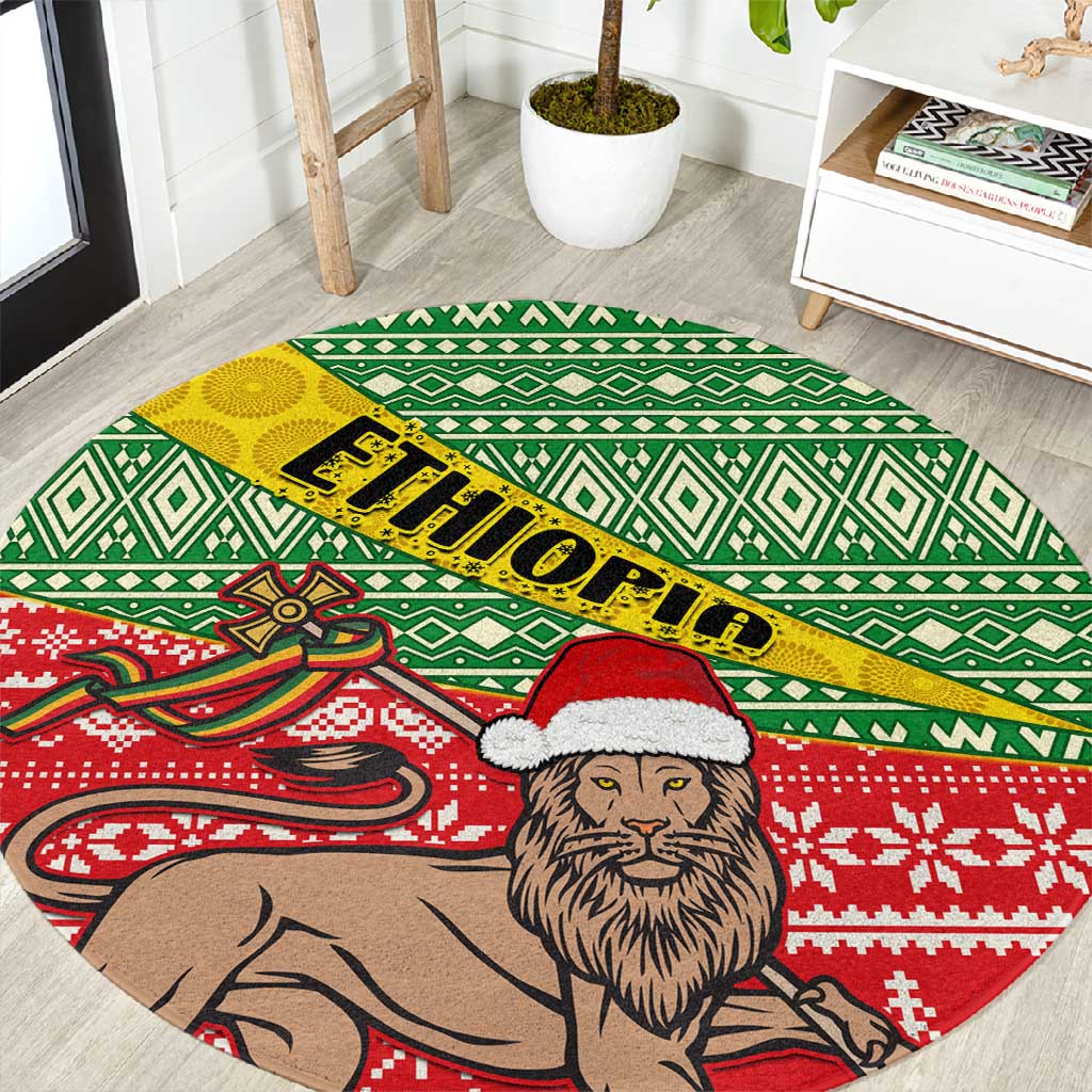 Ethiopia Christmas Round Carpet - Melkam Gena with African Pattern LT01