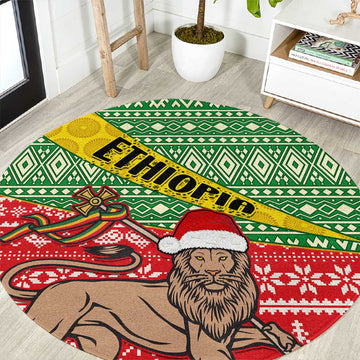 Ethiopia Christmas Round Carpet - Melkam Gena with African Pattern LT01
