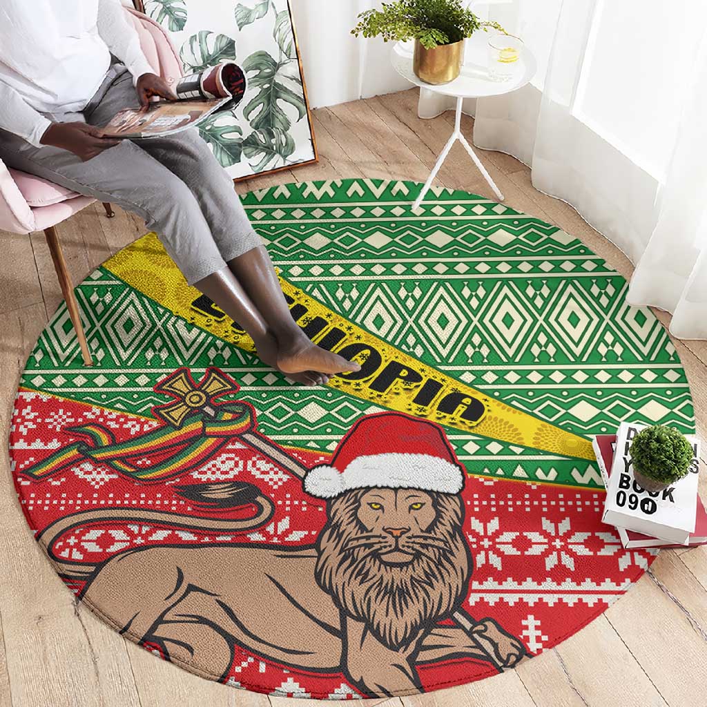 Ethiopia Christmas Round Carpet - Melkam Gena with African Pattern LT01