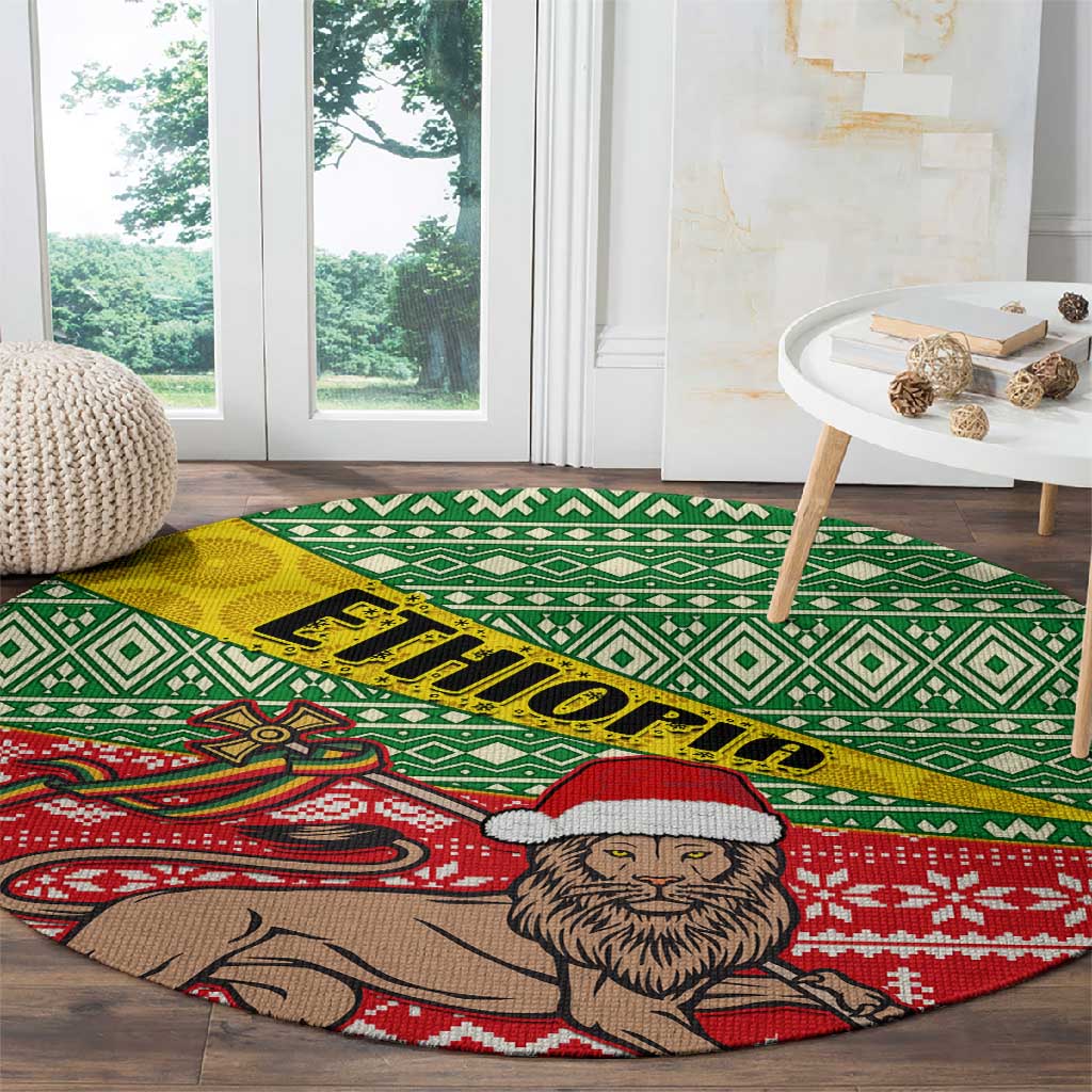 Ethiopia Christmas Round Carpet - Melkam Gena with African Pattern LT01