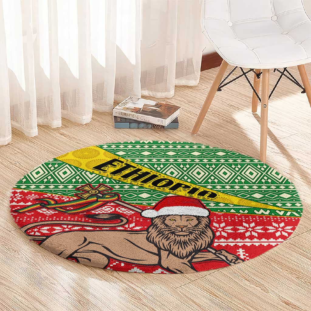 Ethiopia Christmas Round Carpet - Melkam Gena with African Pattern LT01
