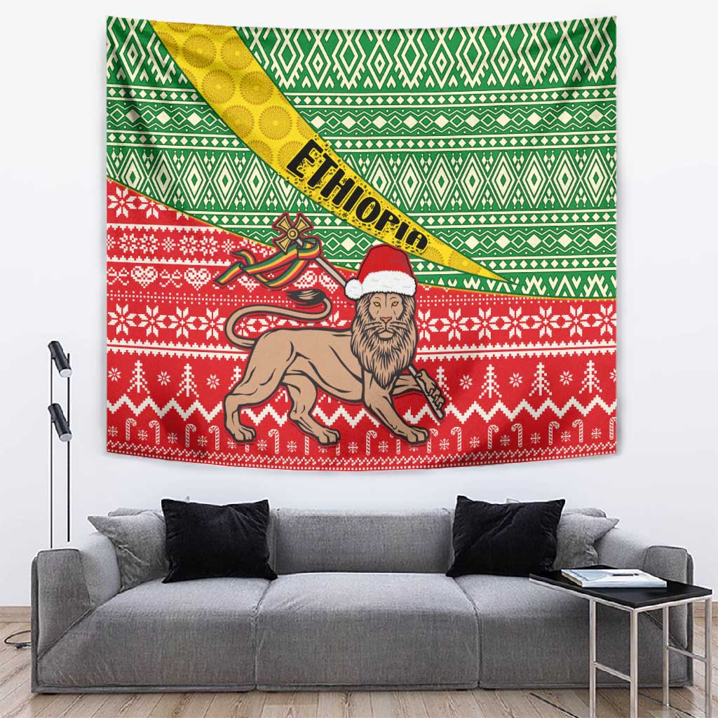 Ethiopia Christmas Tapestry - Melkam Gena with African Pattern LT01
