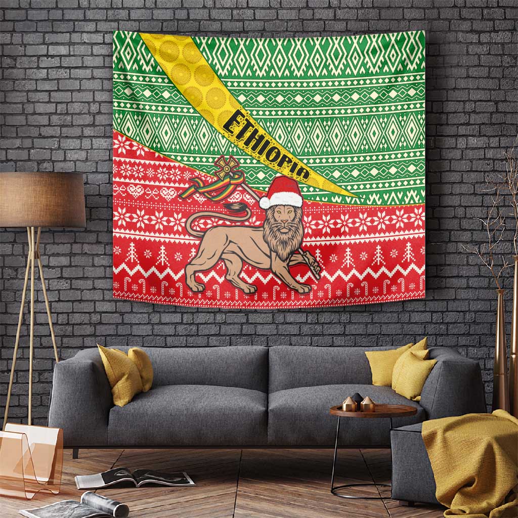 Ethiopia Christmas Tapestry - Melkam Gena with African Pattern LT01
