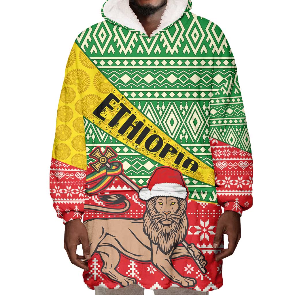 Ethiopia Christmas Wearable Blanket Hoodie - Melkam Gena with African Pattern LT01