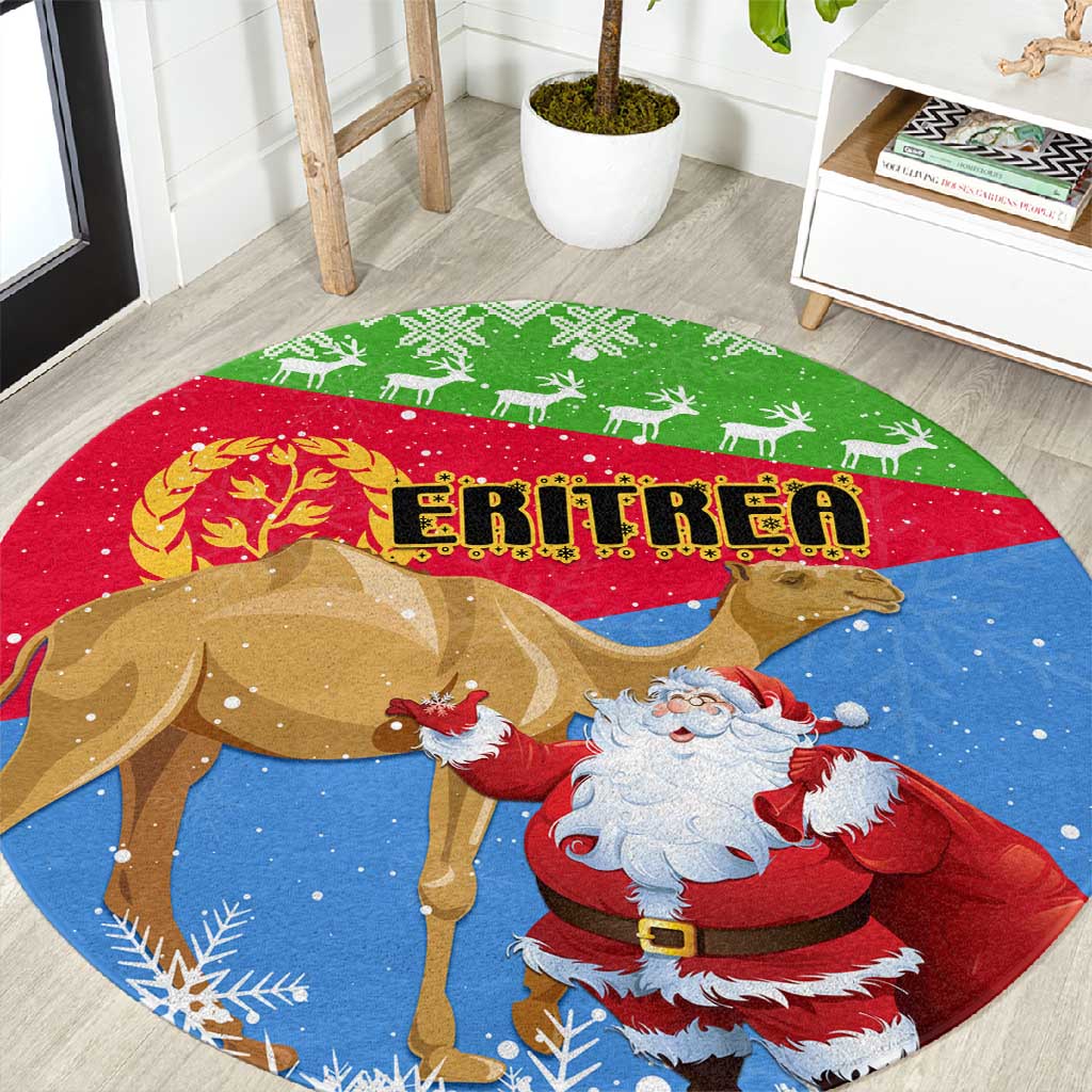 Eritrea Christmas Round Carpet with Santa Claus and Dromedary Camel LT01