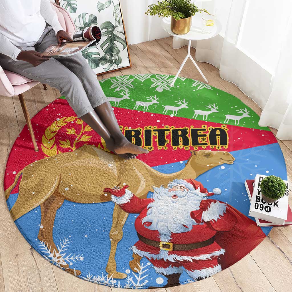 Eritrea Christmas Round Carpet with Santa Claus and Dromedary Camel LT01