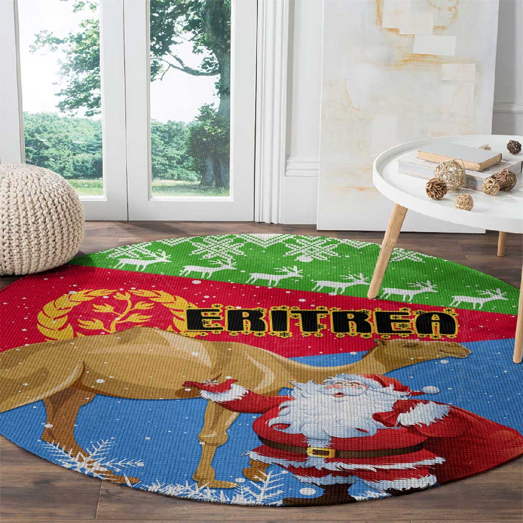 Eritrea Christmas Round Carpet with Santa Claus and Dromedary Camel LT01