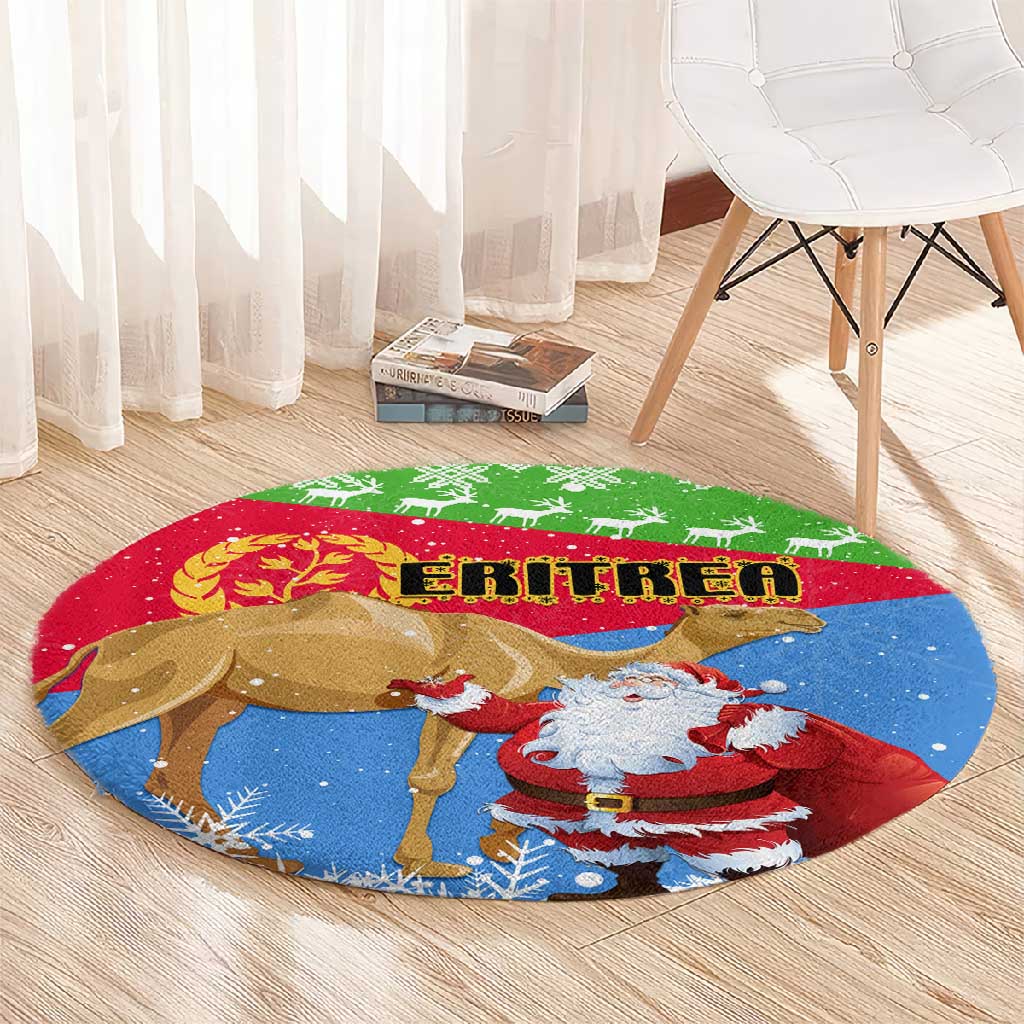 Eritrea Christmas Round Carpet with Santa Claus and Dromedary Camel LT01
