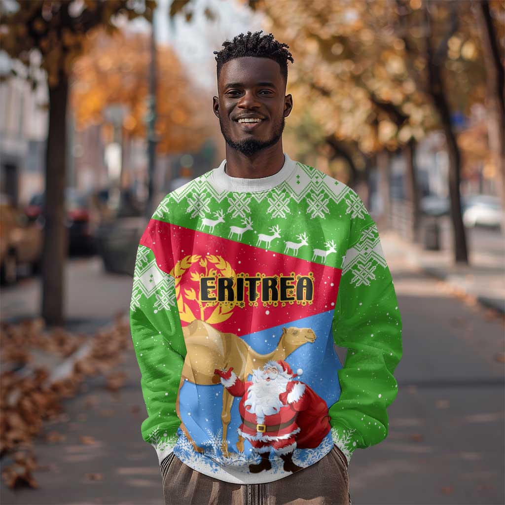 Custom Eritrea Christmas Sweatshirt with Santa Claus and Dromedary Camel LT01
