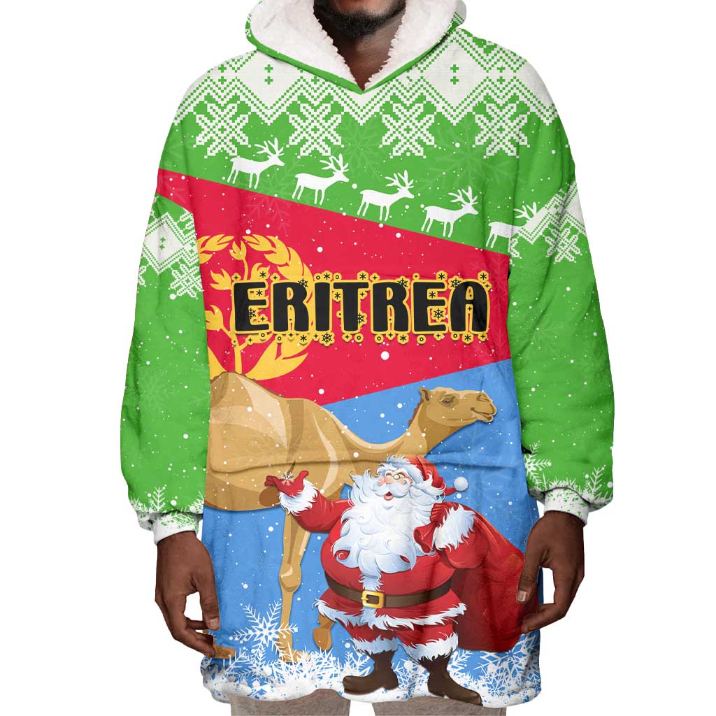 Custom Eritrea Christmas Wearable Blanket Hoodie with Santa Claus and Dromedary Camel LT01