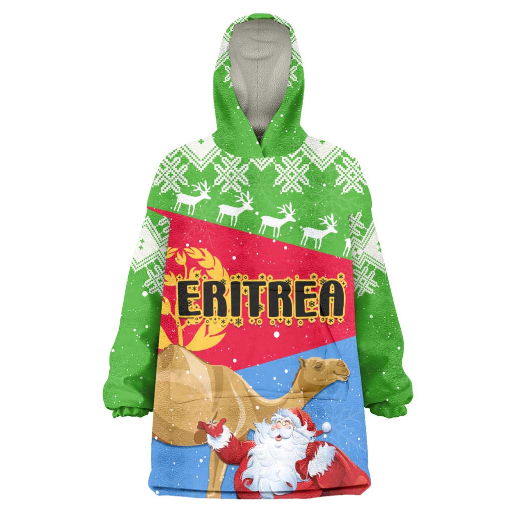 Custom Eritrea Christmas Wearable Blanket Hoodie with Santa Claus and Dromedary Camel LT01