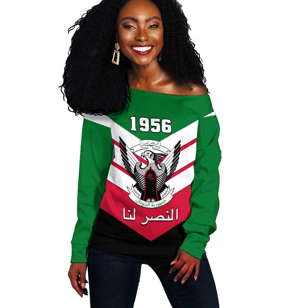 Sudan Independence Day Off Shoulder Sweater with Sudanese Secretary Bird LT01