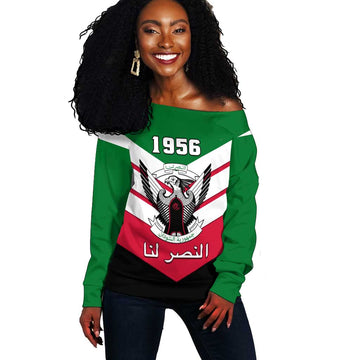 Sudan Independence Day Off Shoulder Sweater with Sudanese Secretary Bird LT01