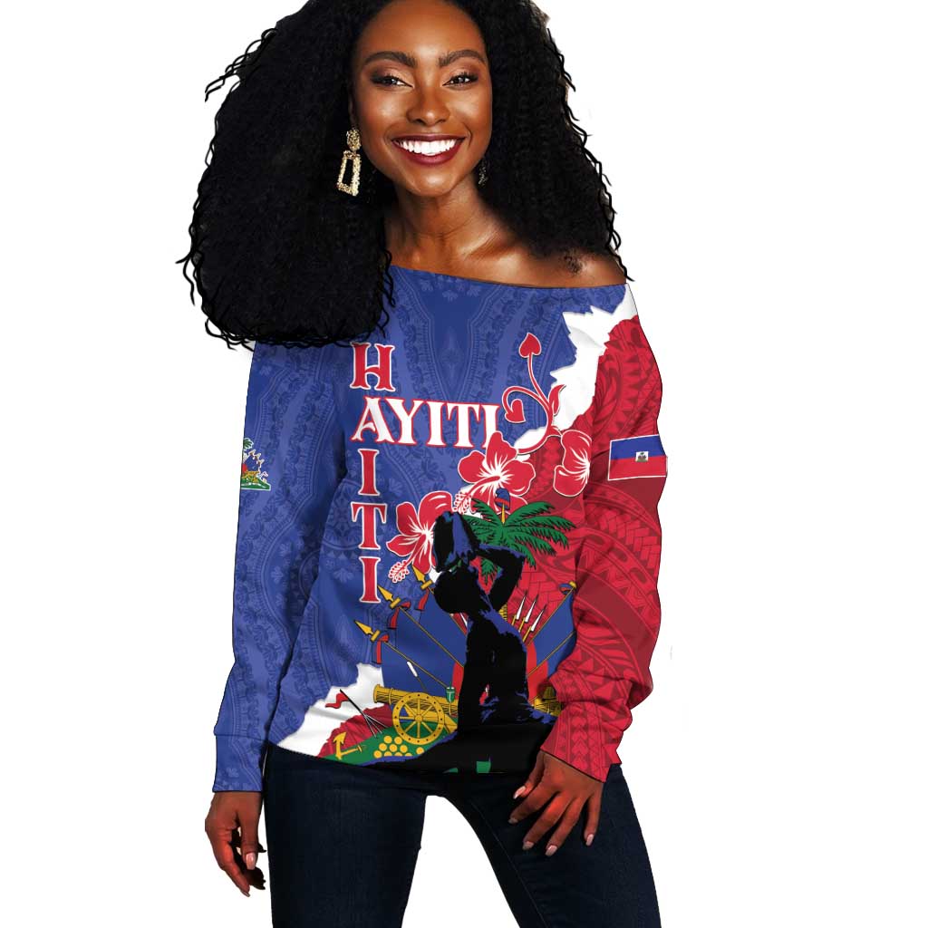 Personalised Afro Haiti Le Marron Inconnu Off Shoulder Sweater Dashiki Mix Polynesian Pattern LT01
