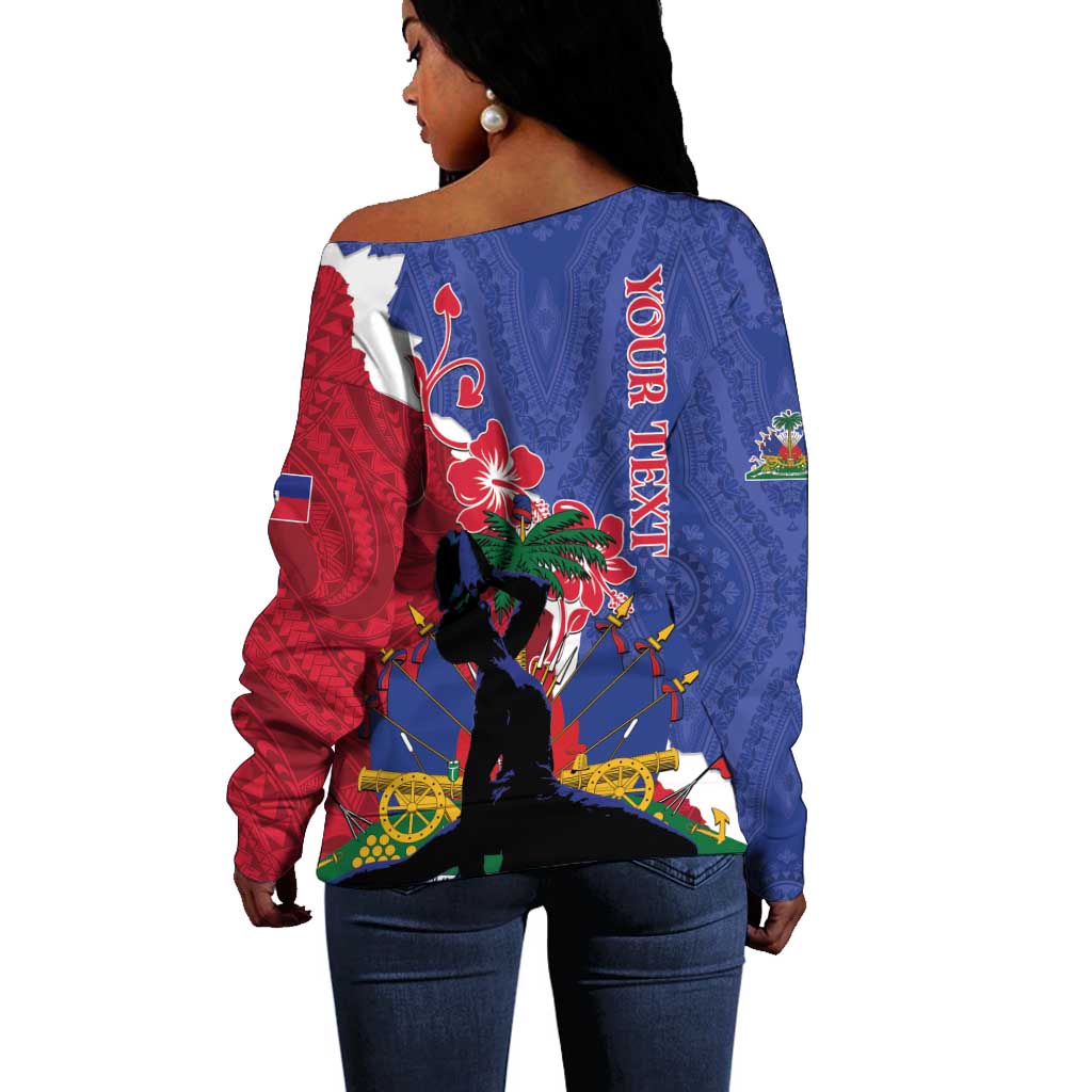Personalised Afro Haiti Le Marron Inconnu Off Shoulder Sweater Dashiki Mix Polynesian Pattern LT01