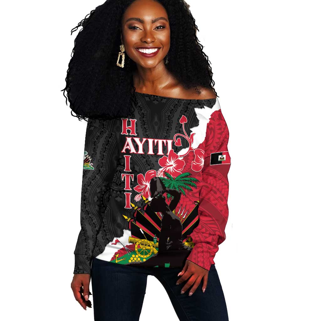 Personalised Afro Ayiti Neg Marron Off Shoulder Sweater Dashiki Mix Polynesian Pattern LT01