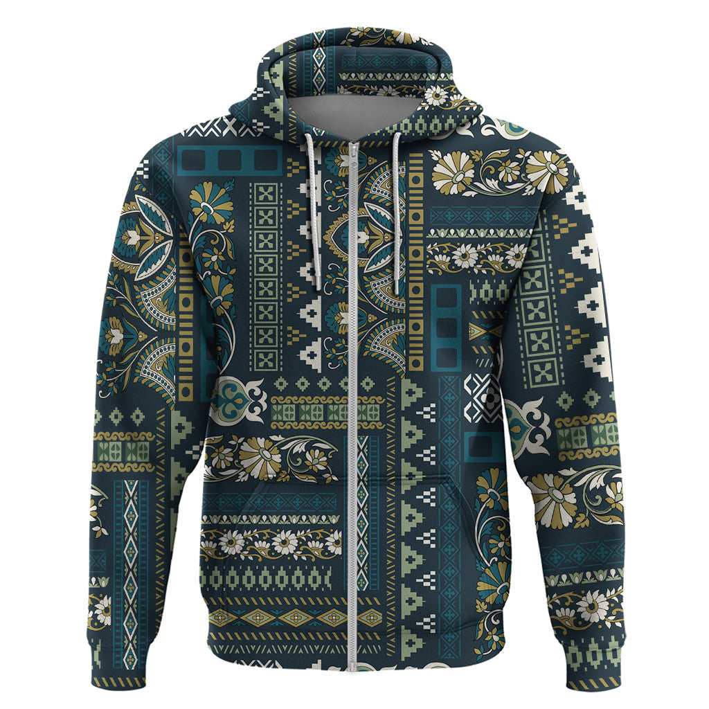 Persian Patchwork Pattern Hoodie Unique Blue LT01