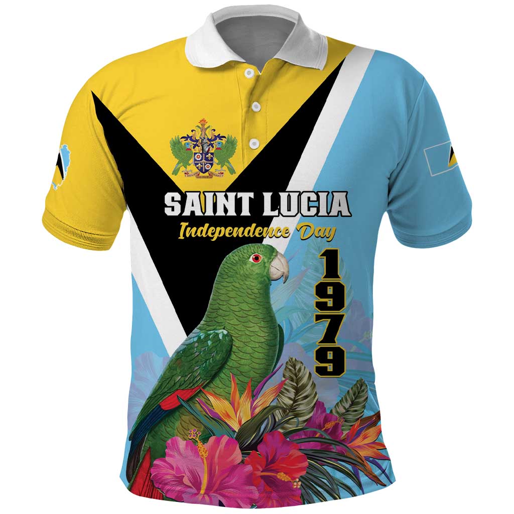Personalized Saint Lucia Independence Day Polo Shirt Tropical Amazona Versicolor LT01