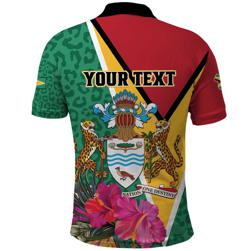Personalized Guyana Polo Shirt Jaguar Tropical Flowers LT01