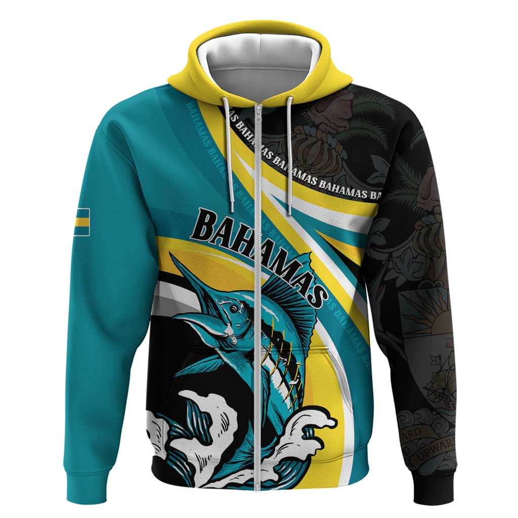 Personalised The Bahamas Blue Marlin Hoodie Bahamian Coat Of Arms LT01