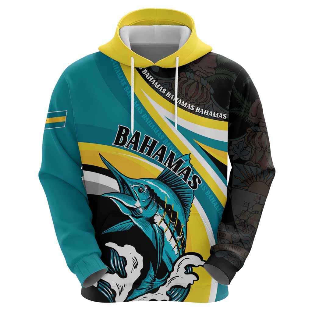 Personalised The Bahamas Blue Marlin Hoodie Bahamian Coat Of Arms LT01
