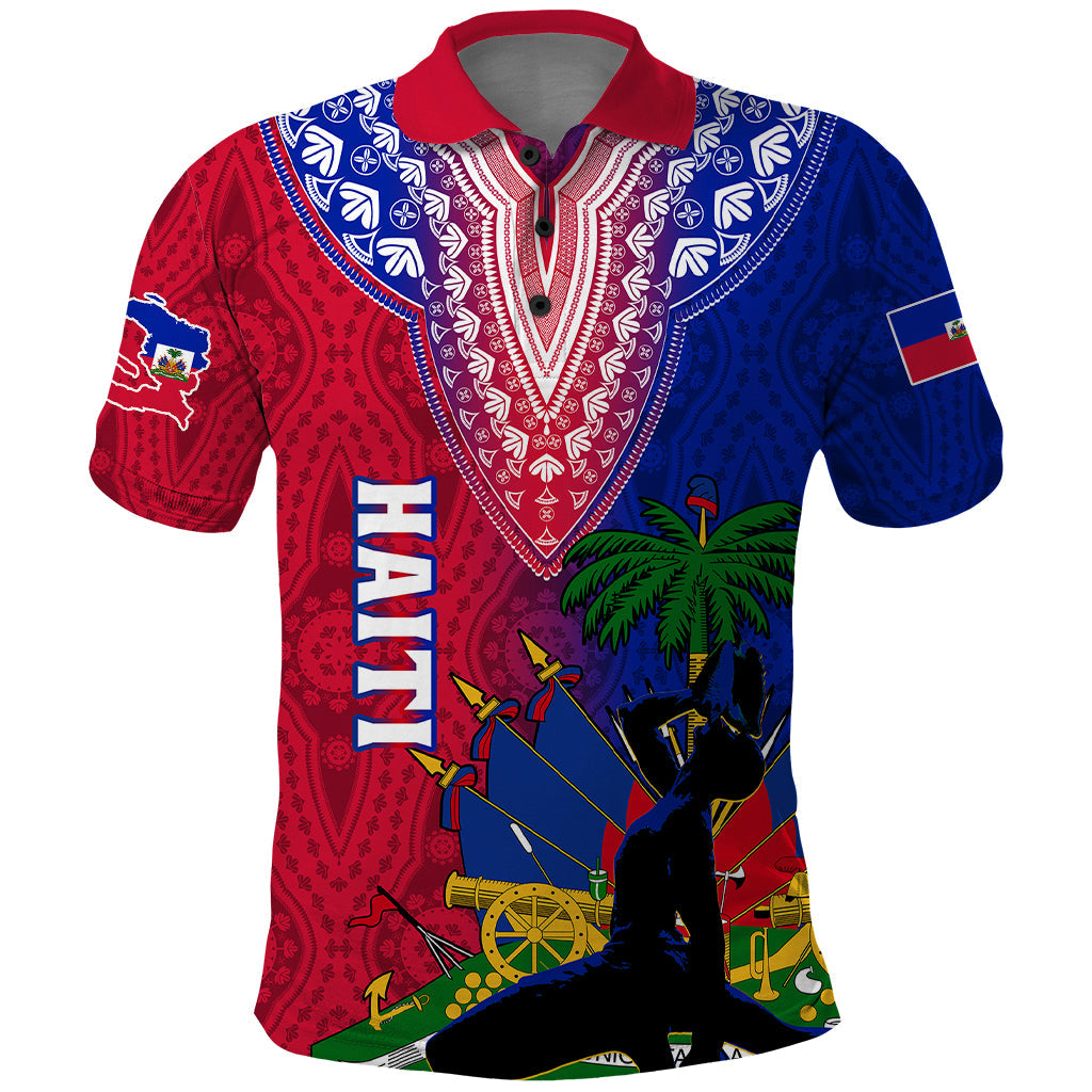 Personalised Haiti Polo Shirt Ayiti Neg Maron With Dashiki Royal LT01