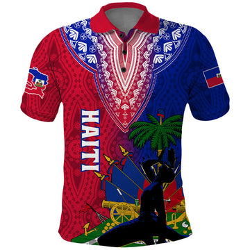 Personalised Haiti Polo Shirt Ayiti Neg Maron With Dashiki Royal LT01