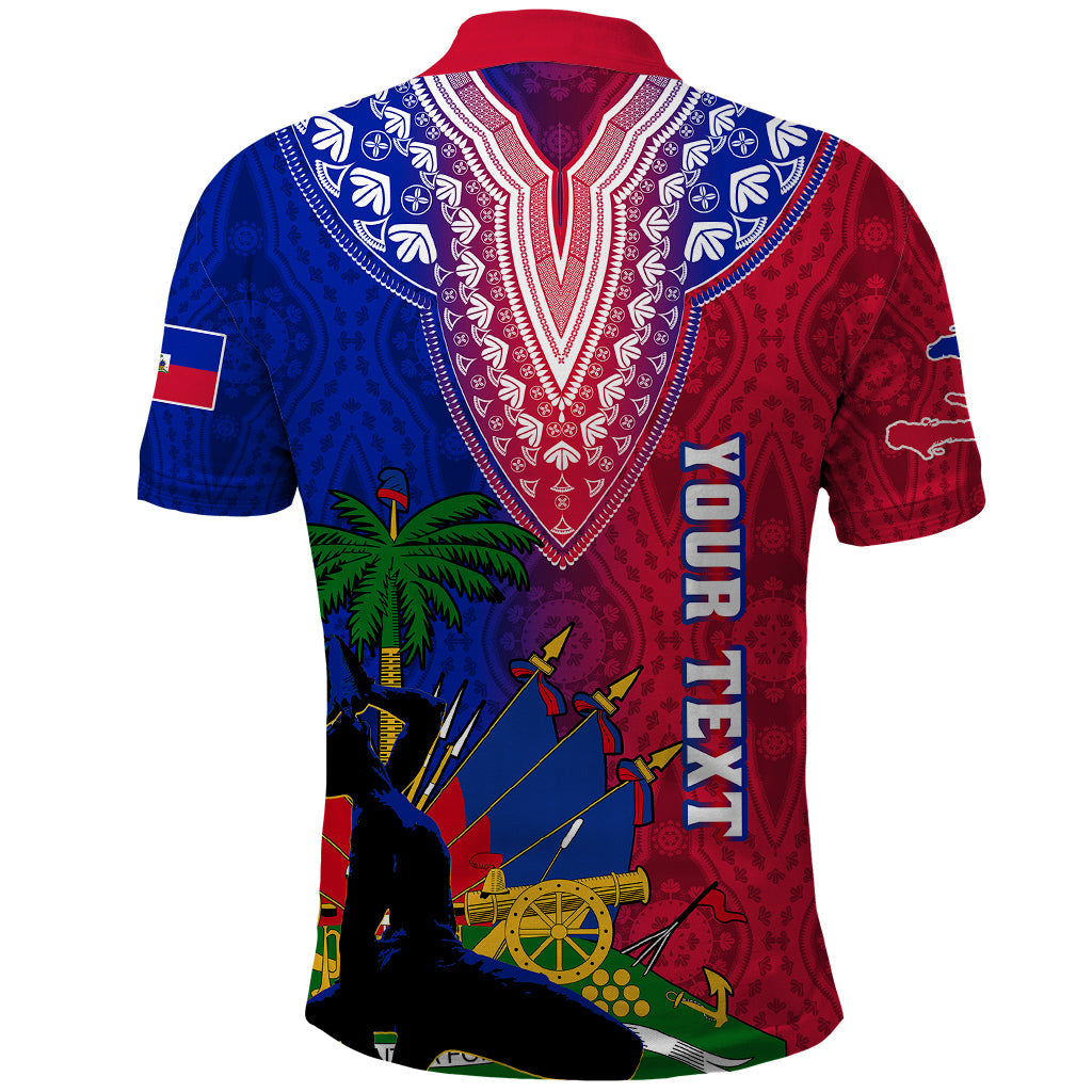 Personalised Haiti Polo Shirt Ayiti Neg Maron With Dashiki Royal LT01