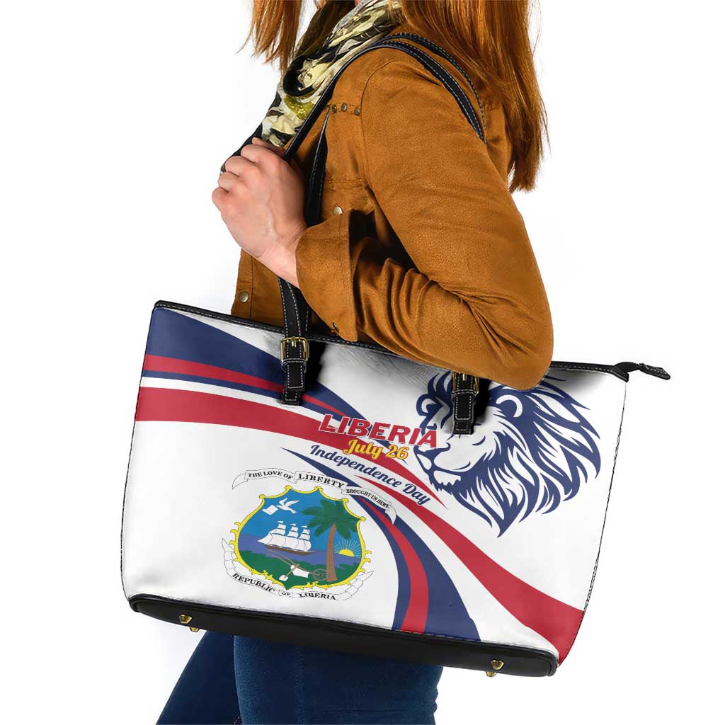 Liberia Independence Day Leather Tote Bag July 26 Lion Coat of Arms LT01
