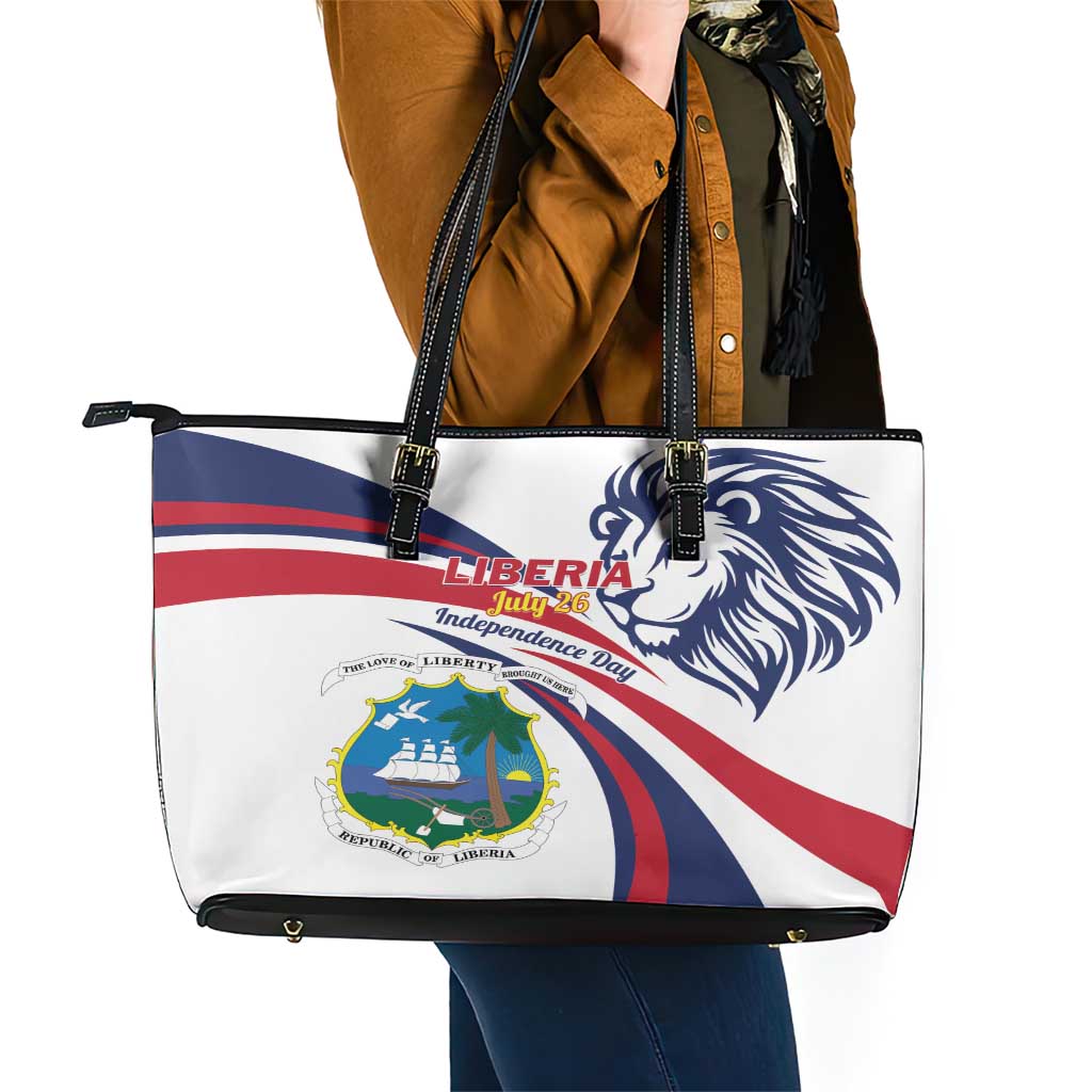 Liberia Independence Day Leather Tote Bag July 26 Lion Coat of Arms LT01