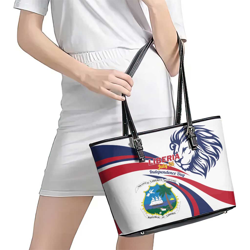 Liberia Independence Day Leather Tote Bag July 26 Lion Coat of Arms LT01
