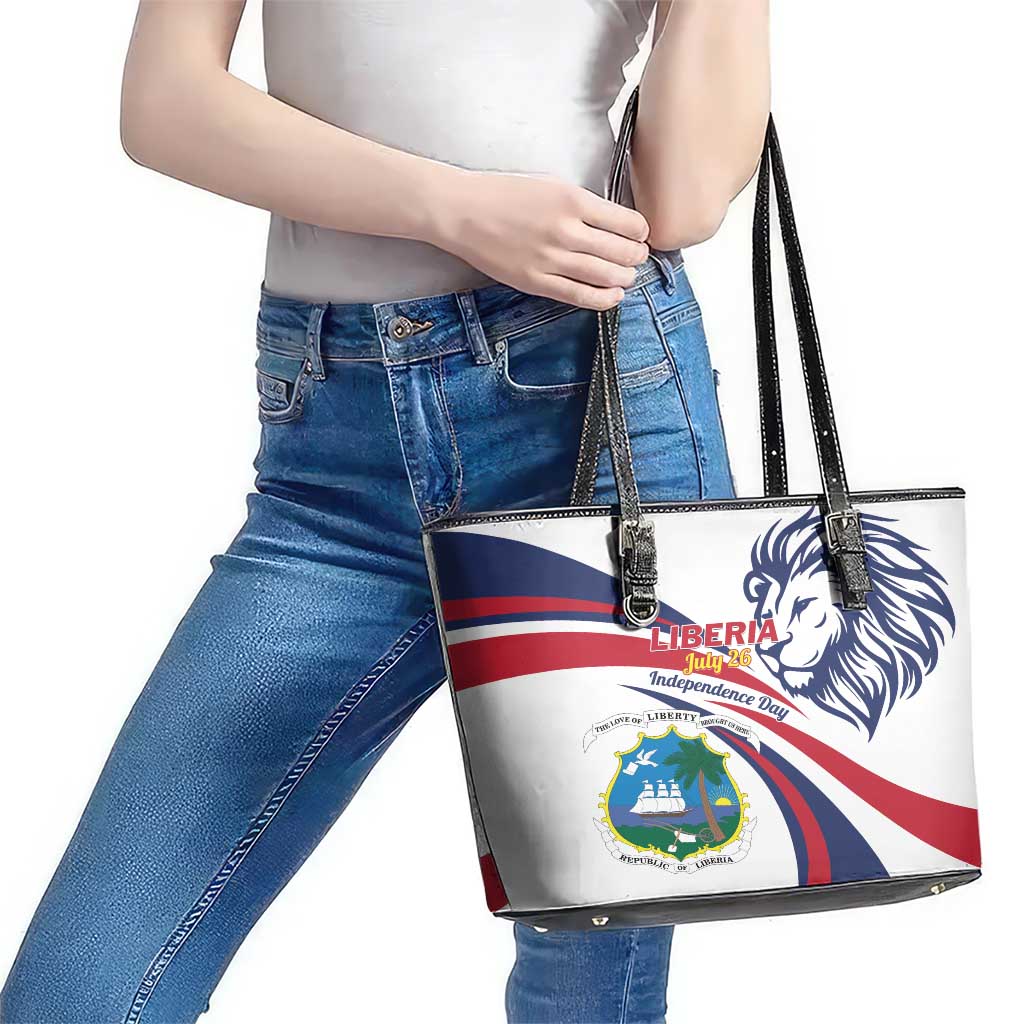 Liberia Independence Day Leather Tote Bag July 26 Lion Coat of Arms LT01
