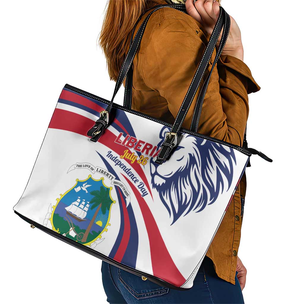 Liberia Independence Day Leather Tote Bag July 26 Lion Coat of Arms LT01