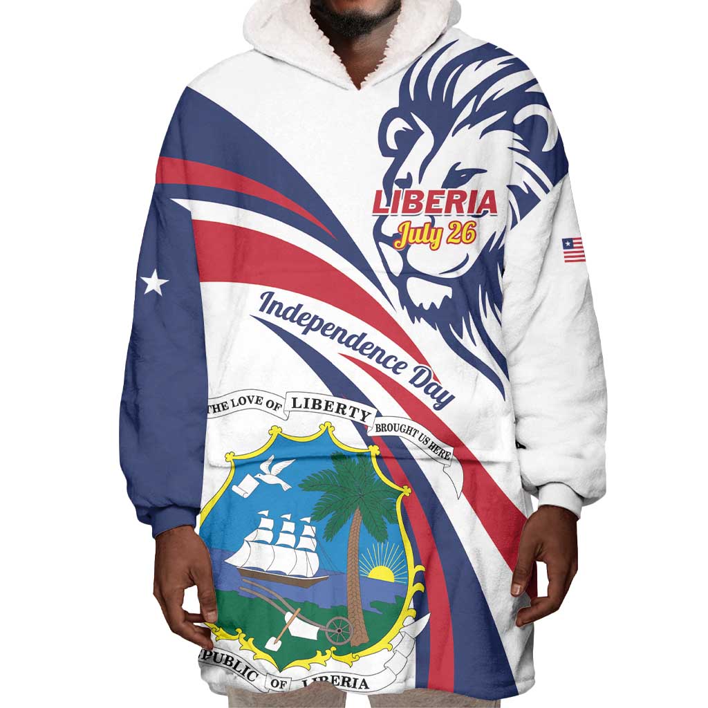 Liberia Independence Day Wearable Blanket Hoodie July 26 Lion Coat of Arms LT01