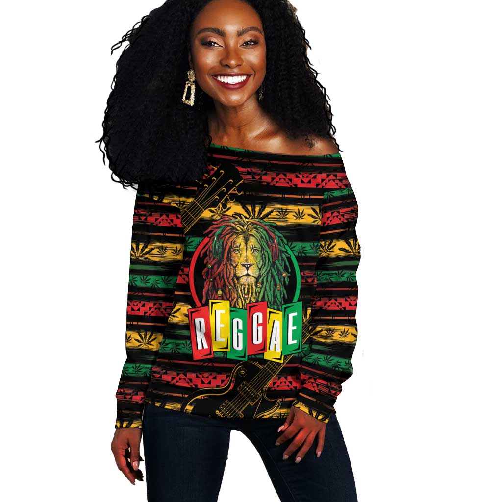 International Reggae Day Off Shoulder Sweater Rastafarian Lion Legend of Reggae LT01