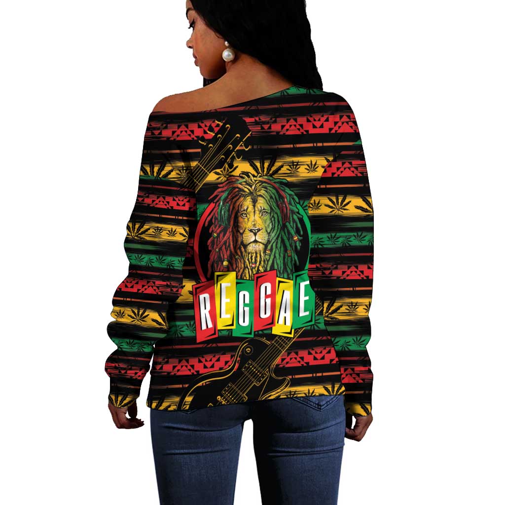 International Reggae Day Off Shoulder Sweater Rastafarian Lion Legend of Reggae LT01