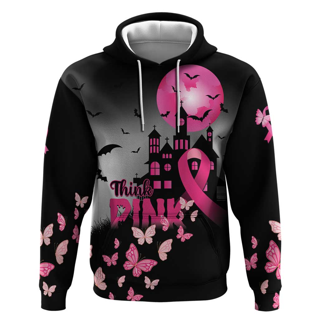 Personalized At Halloween We Think Pink Hoodie Pink Ribbon Butterflies LT01