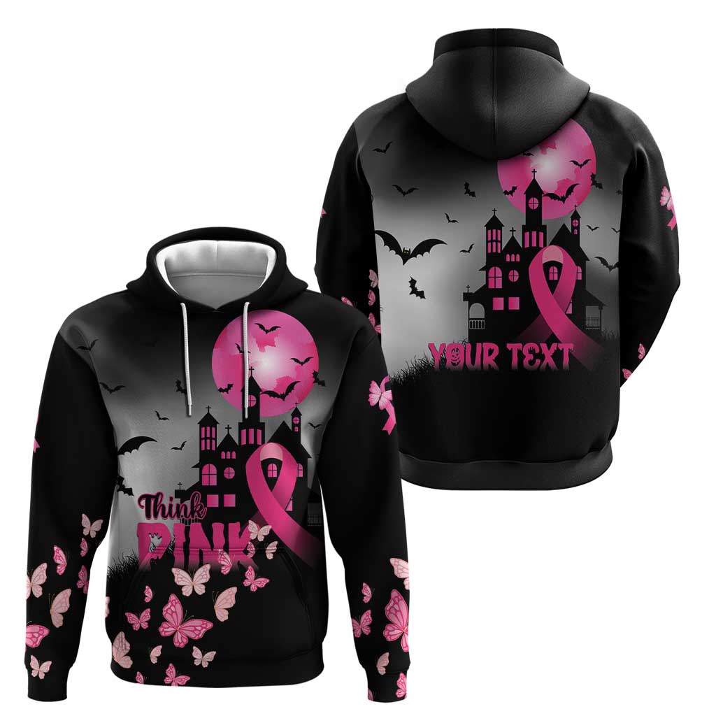 Personalized At Halloween We Think Pink Hoodie Pink Ribbon Butterflies LT01