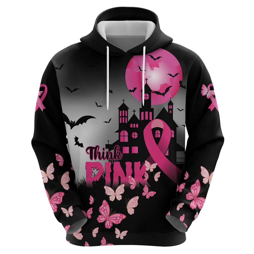 Personalized At Halloween We Think Pink Hoodie Pink Ribbon Butterflies LT01