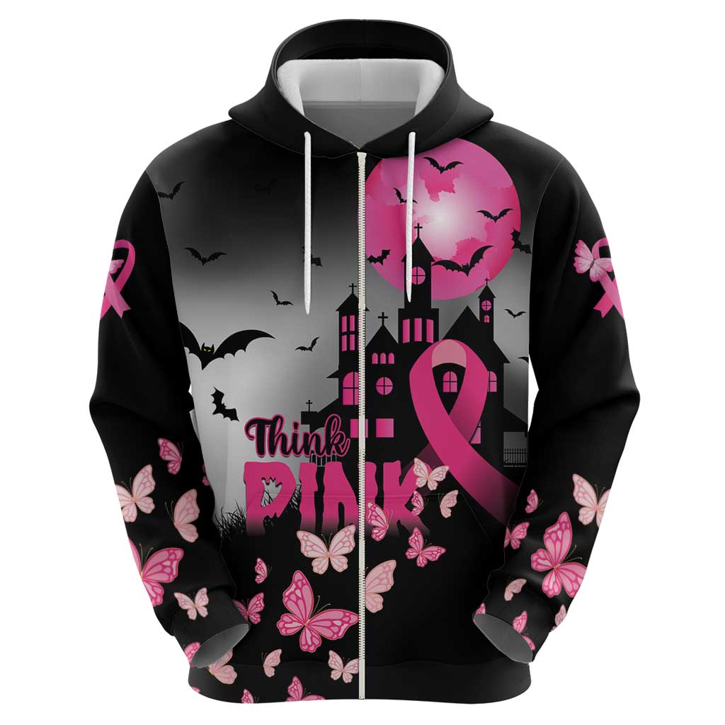 Personalized At Halloween We Think Pink Hoodie Pink Ribbon Butterflies LT01